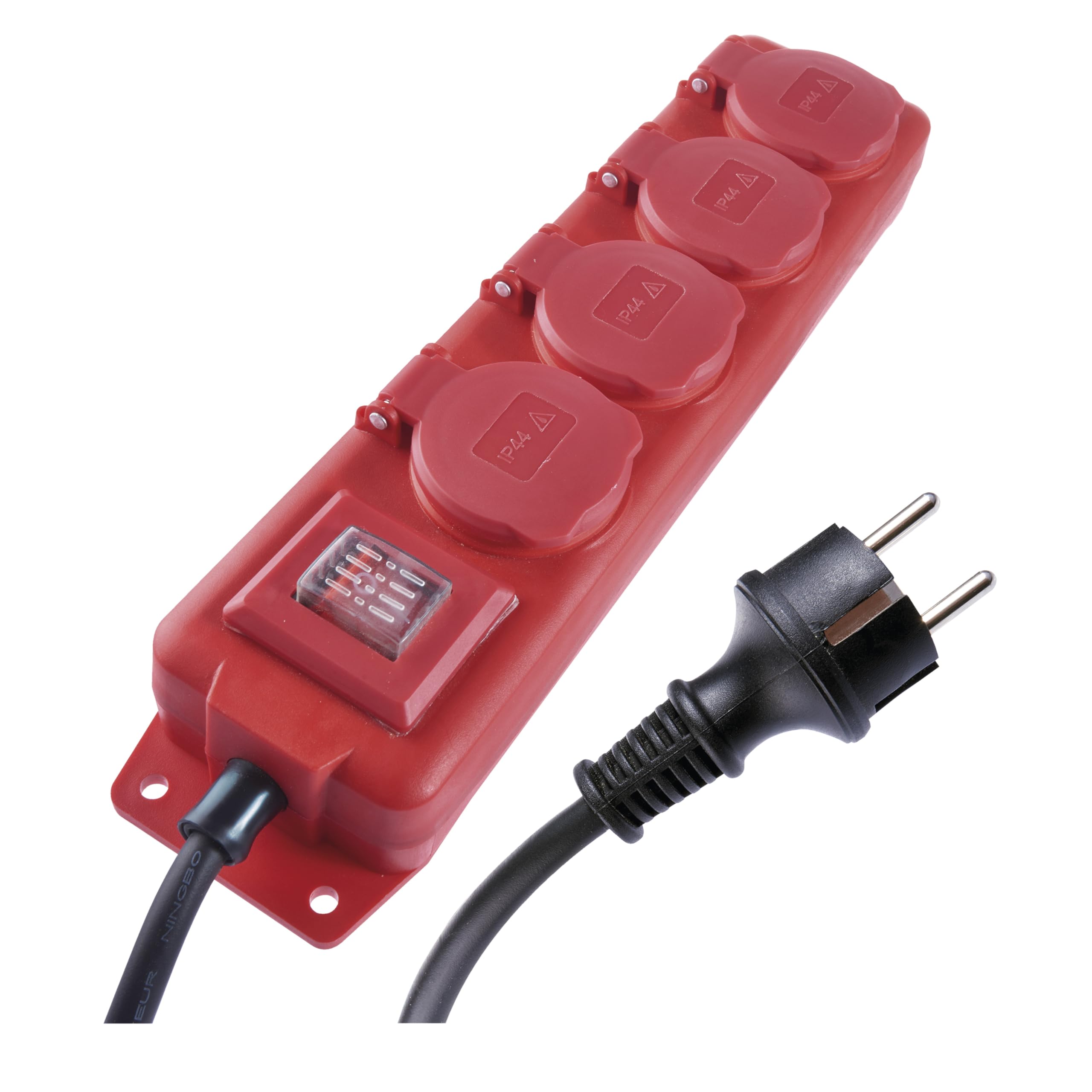 EMOS multiprise 10 m, 4 Prises françaises, Interrupteur, IP44 extérieur | prises 45°, 250 V, 3680 W, avec couvercle