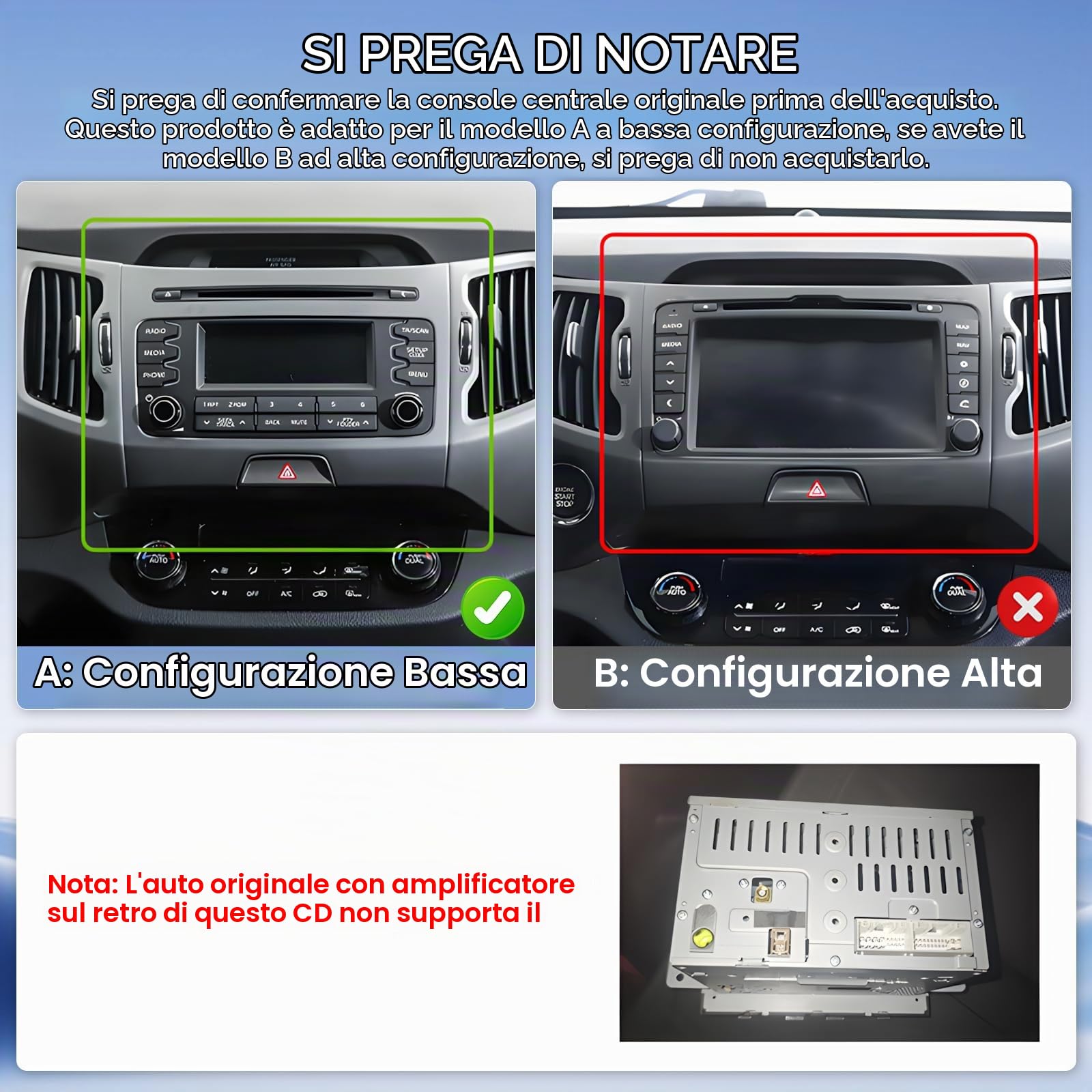 Roinvou DAB/DAB+ 4G+64GB Radio per Kia sportage 2010-2016 Android 15 Soporta Wireless CarPlay Android Auto, 9 Pollici Schermo per Auto con Bluetooth WIFI GPS HIFI FM/RDS SWC AHD Telecamera