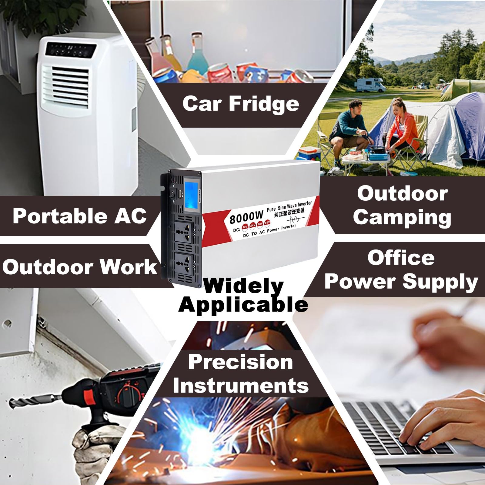 Inverter Ibrido 5000W/6000W/8000W, Inverter Solare a Onda Sinusoidale Pura,12V/24V/48V/60V DC a 110V/230V AC, Efficiente Energia per Casa e Camper(6000W,60V to 230V)