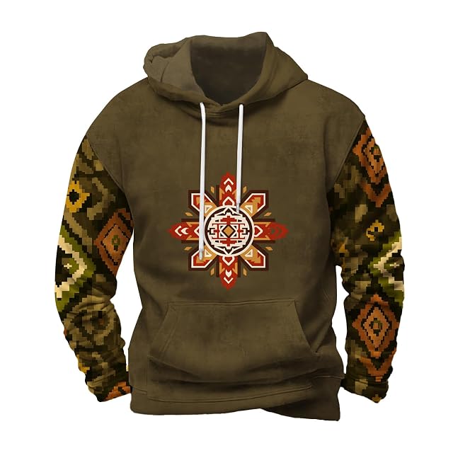 Mens Hooded Sweatshirt Vintage American Element Long Sleeve Fall Hoodie Classic Drawstring Front Pocket Pullover