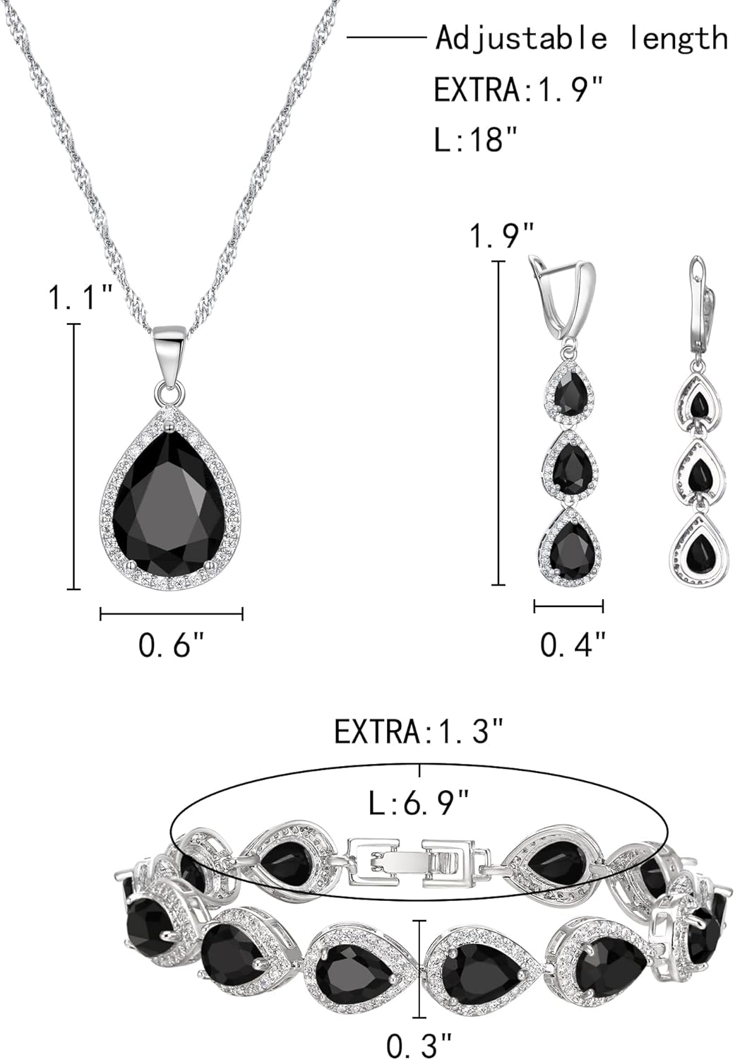 EleQueen Water Drop Pendant Necklace Long Dangle Earrings Tennis Bracelet Set, Sparkle Cubic Zirconia Teardrop Wedding Jewelry Sets for Bride Bridesmaid - Image 8
