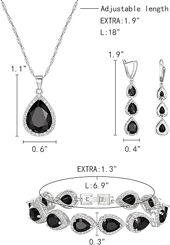 Vista 8 de EleQueen Water Drop Pendant Necklace Long Dangle Earrings Tennis Bracelet Set, Sparkle Cubic Zirconia Teardrop Wedding Jewelry Sets for Bride