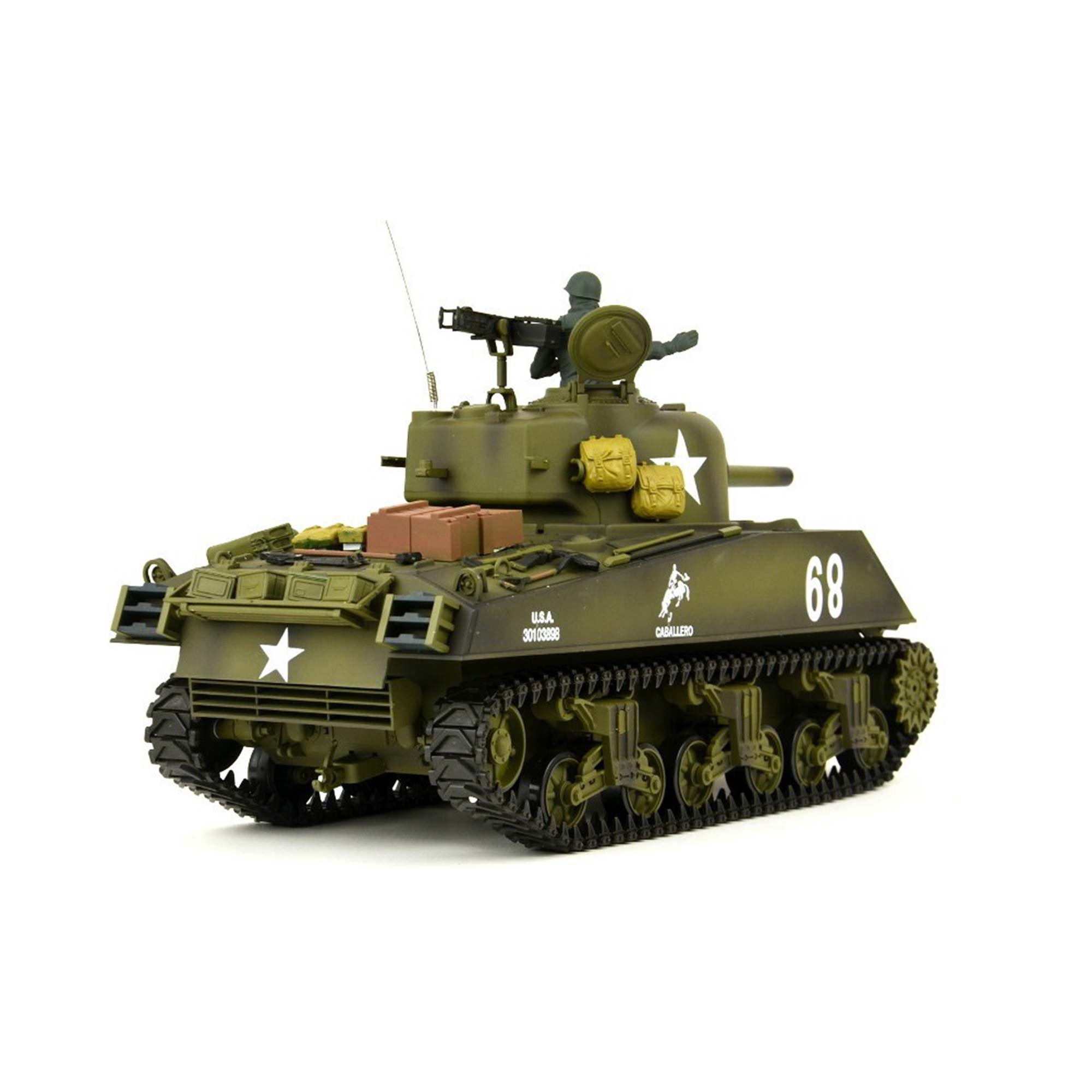 US M4A3 Sherman RC zdalnie sterowany czołg 1/16, wersja ulepszona z technologią 2,4 GHz, metalowa skrzynia biegów, funkcja strzału, dźwięku i dymu, skala modelu pojazdu łańcuchowego, kompletny zestaw