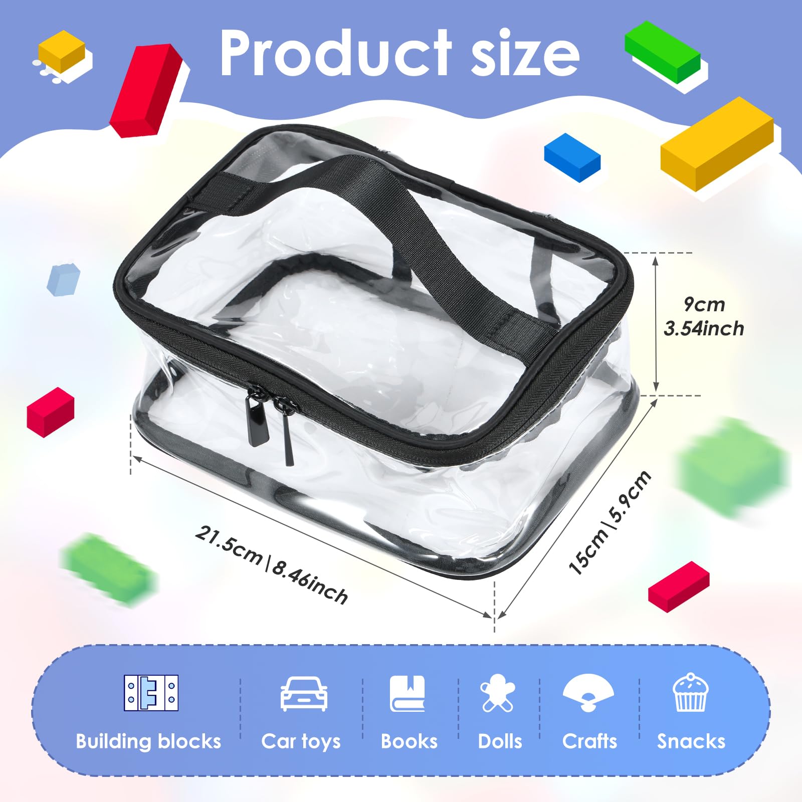 Cajas de Almacenamiento con Tapas, 3 Piezas, Bolsas de PVC Transparente, organizadoras con Cremallera y asa, para Juegos de Mesa, Bloques y Libros.