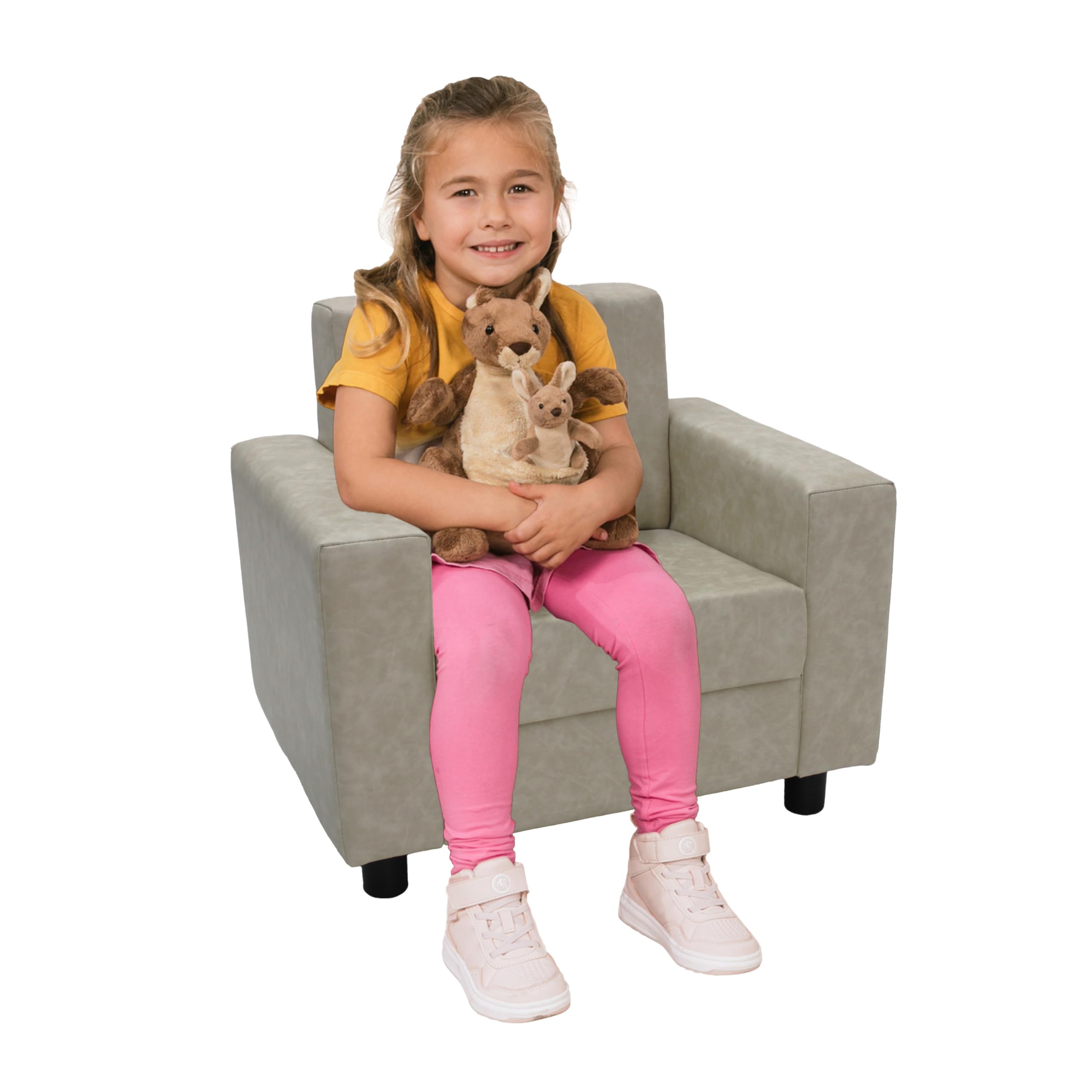 Factory Direct Partners Rustic Inspired Playtime Classic Reading Chair, Children's Commercial-Grade Upholstered Furniture for Home, Daycare, Preschool, Library; Comfy Modern Design - Almond
