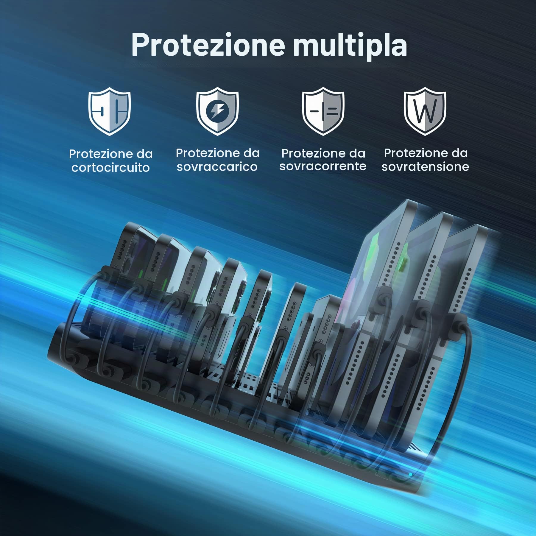 Unitek Stazione di ricarica rapida con ricarica rapida 3.0, stazione di ricarica multipla USB per più dispositivi, iPhone, iPad, tablet, Kindle-Black (certificato UL)