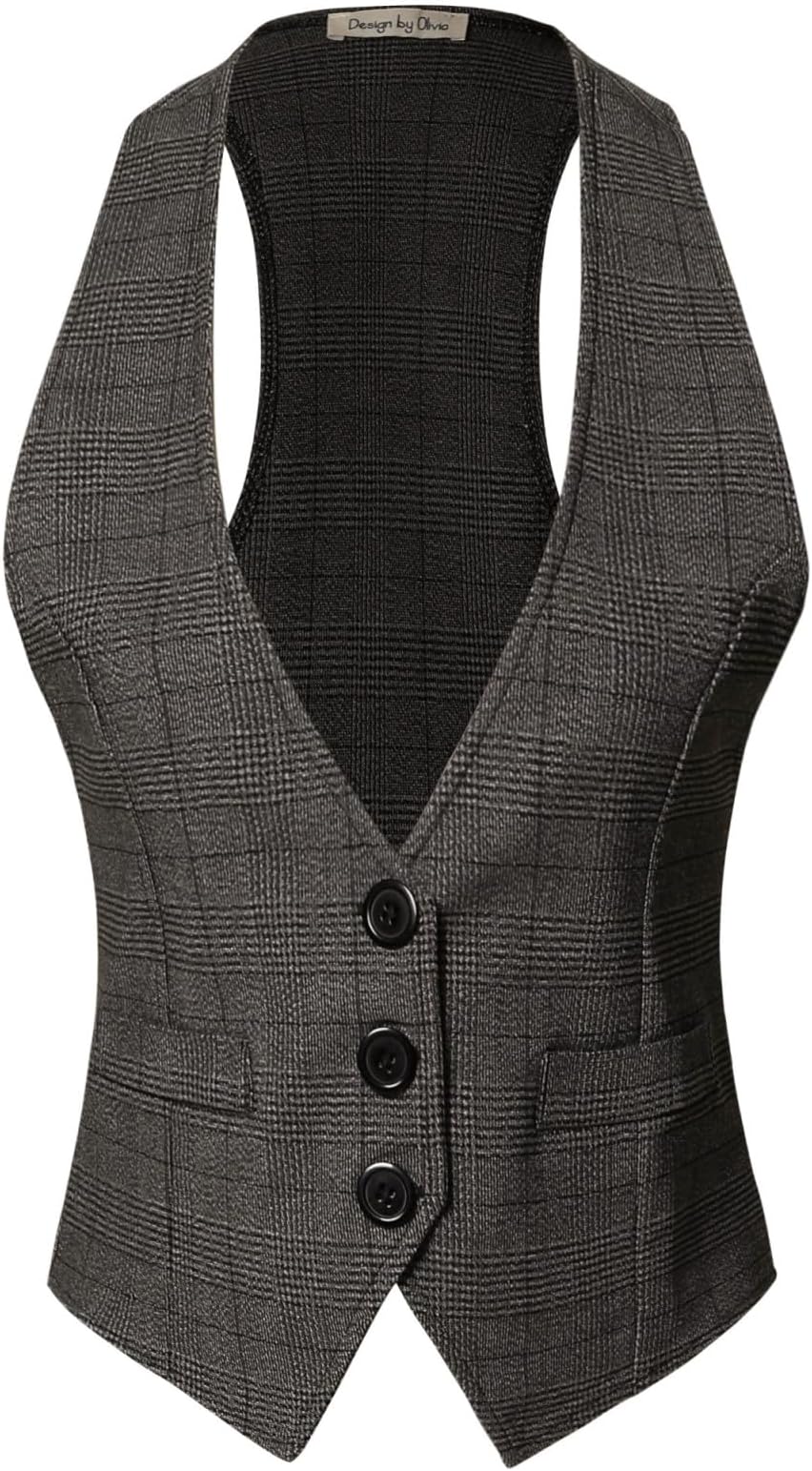 Design by Olivia Women's Dressy Casual Versatile Racerback Vest Tuxedo Suit Waistcoat