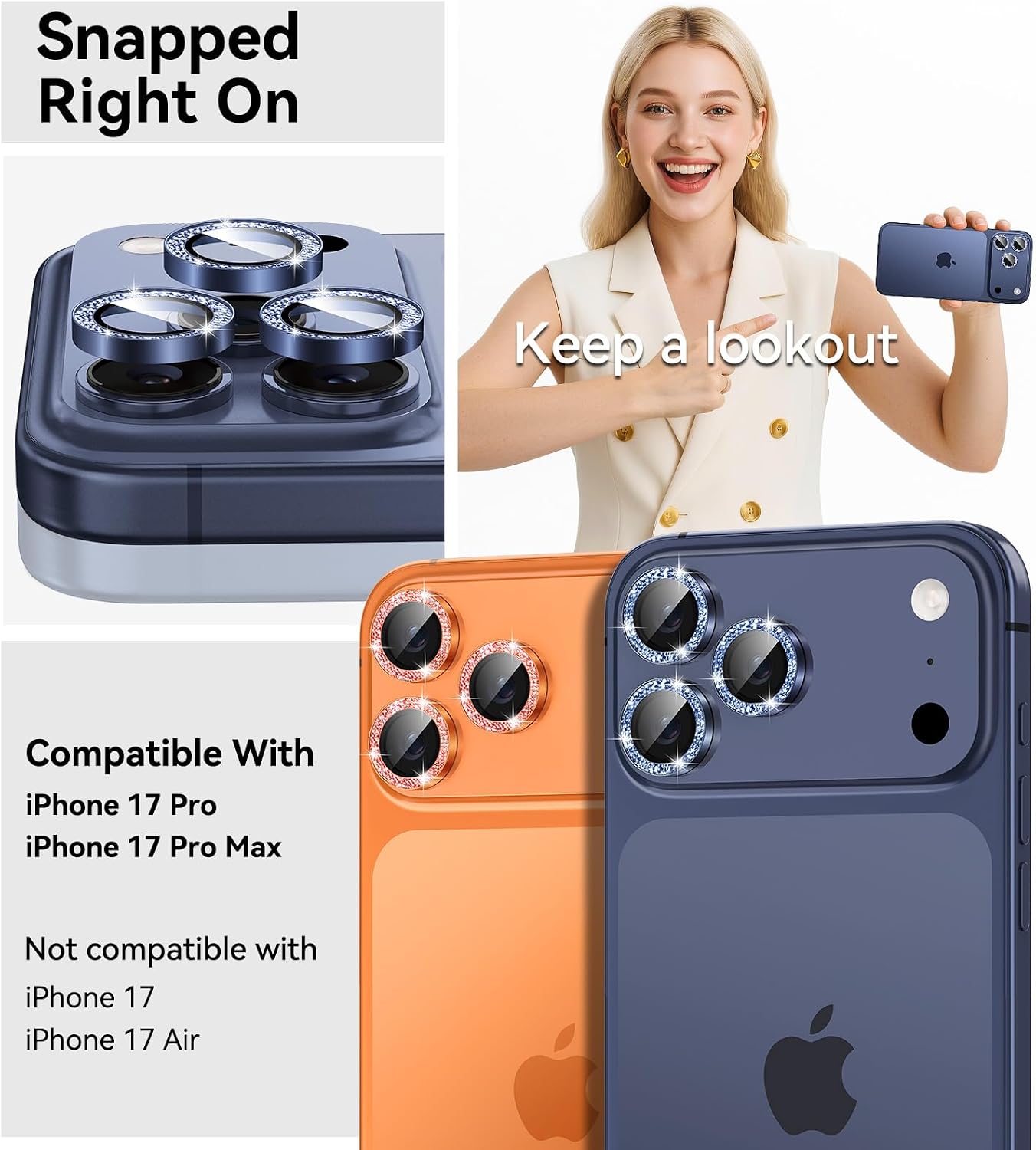 Matekxy for iPhone 17 Pro & iPhone 17 Pro Max Camera Lens Protector Glitter image 2