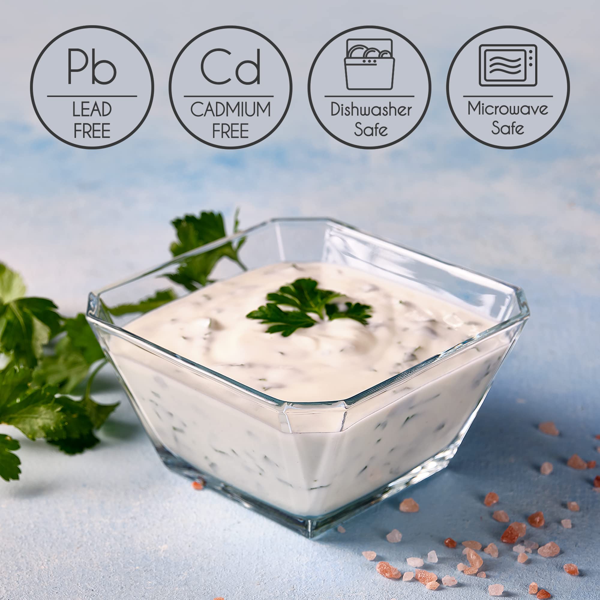 Crystalia Zestaw 6 szklanych misek deserowych z możliwością układania w stos, 300 ml, 100% bezołowiowe miski do lodów, szklane miski do serwowania owoców, dipy, cukierki i przystawki, miski na