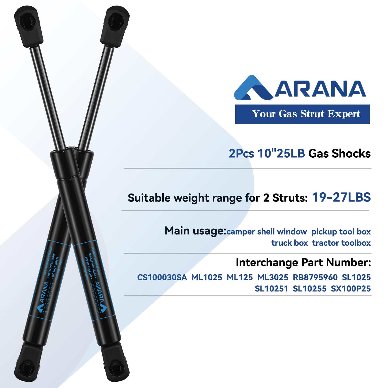 ARANA 10 Inch Gas Shocks Struts Springs 25 Lb/112 N 10