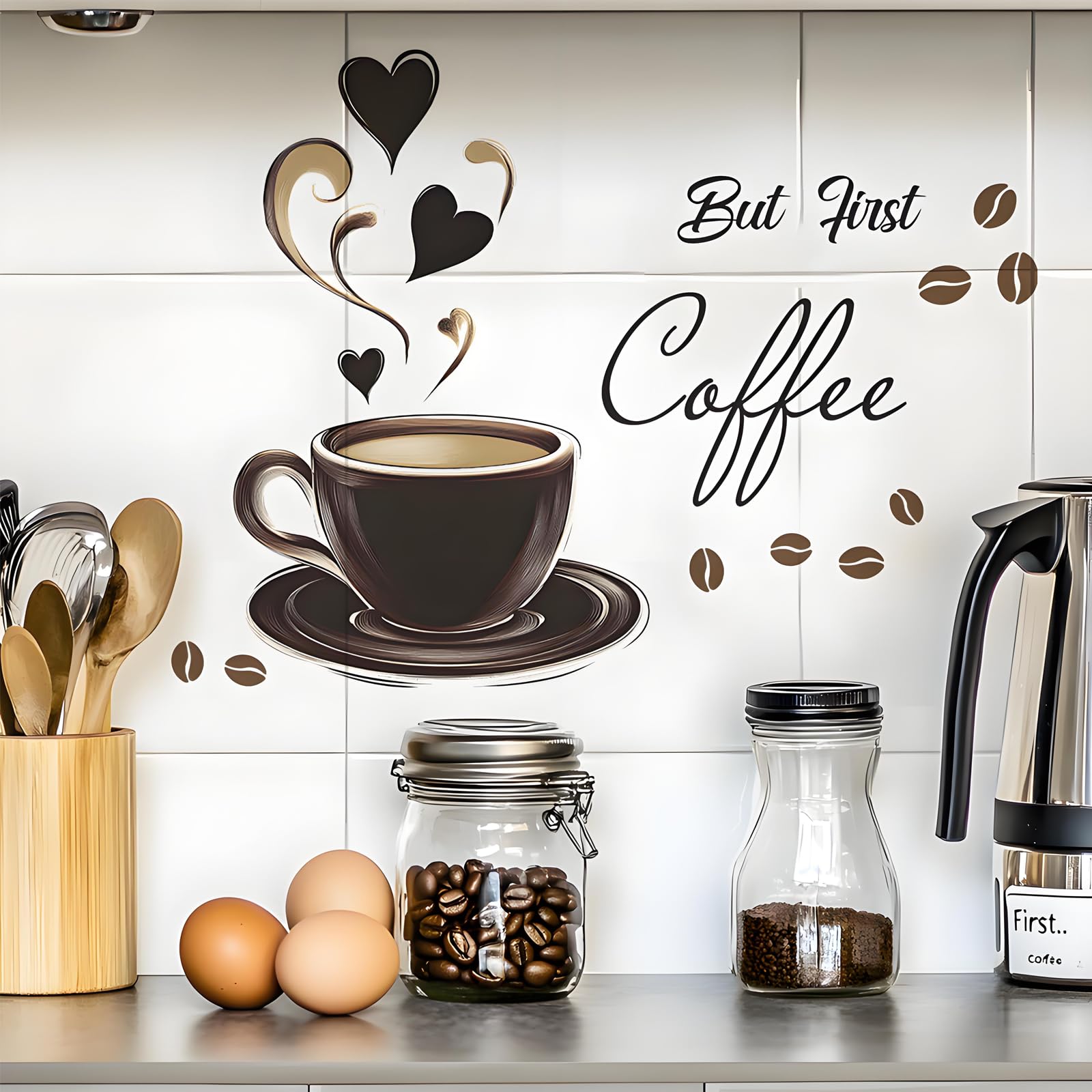 Pack of 2 Coffee Wall Stickers, Self-Adhesive, Coffee Wall Stickers, DIY Waterproof Stickers, Kitchen, Coffee Wall Tattoo for Coffee Shop, Office, Living Room, Dining Room - 3