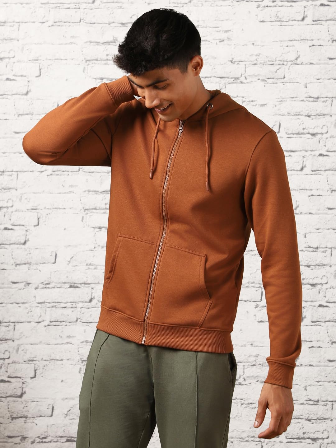 Nobero Męska bluza z polaru bawełnianego o gramaturze 280 g/m², jednolity kolor, regularny krój, bluza z kapturem, dla mężczyzn, stylowa i swobodna