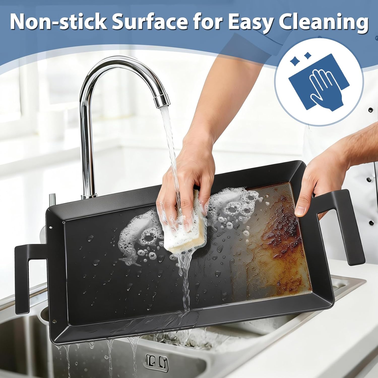 Carbon Steel Griddle for Gas Stovetop Grill Universal Professional Double Burner Cooking Plate for Induction Stove Top Electric Oven Flat Top Griddle Pan Replacement for Made In Cookware, 24" x 10.5"