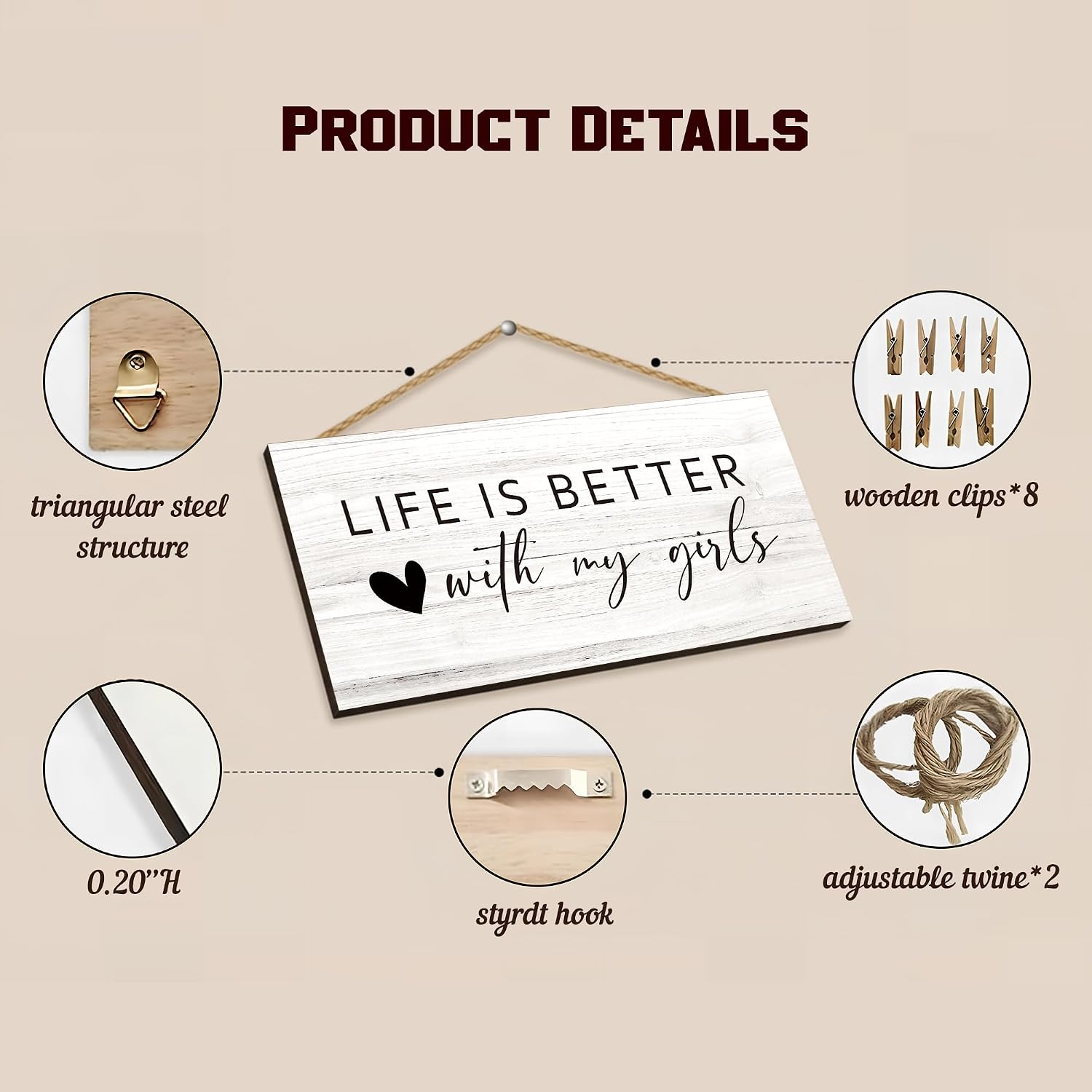 Girls Photo Holder Sign, Wooden Picture Display Board, 12x6 image 5