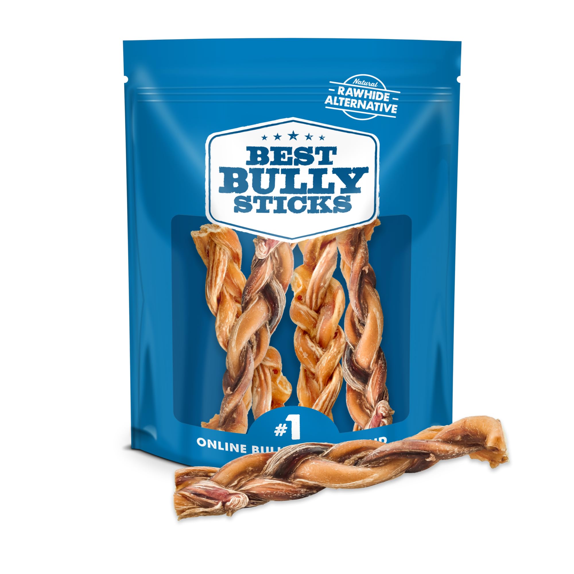 Best Bully Sticks Natural Braided Bully Sticks for Large Dogs - 6 Inch, 4 Count (Pack of 1) - Free-Range Grass-Fed Beef, Single-Ingredient, Grain and