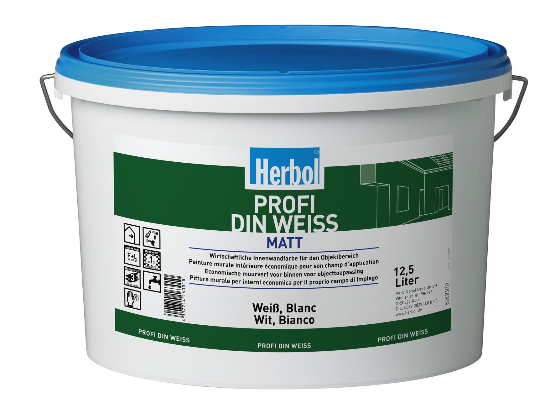 Herbol Profi DIN weiß altweiss Wandfarbe Innenfarbe matt, 12.5 l (1er Pack)
