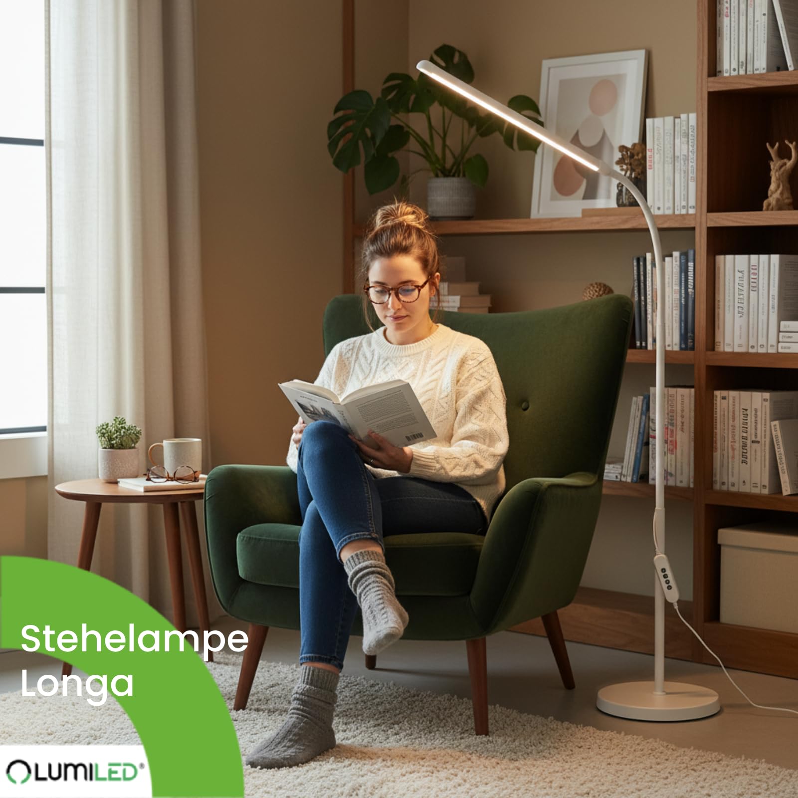Lumiled Lámpara de pie LED blanca 14 W CCT 3000 K/4500 K/6000 K regulable regulable regulable moderna lámpara de lectura lámpara de suelo con cable USB y adaptador para salón, dormitorio, oficina