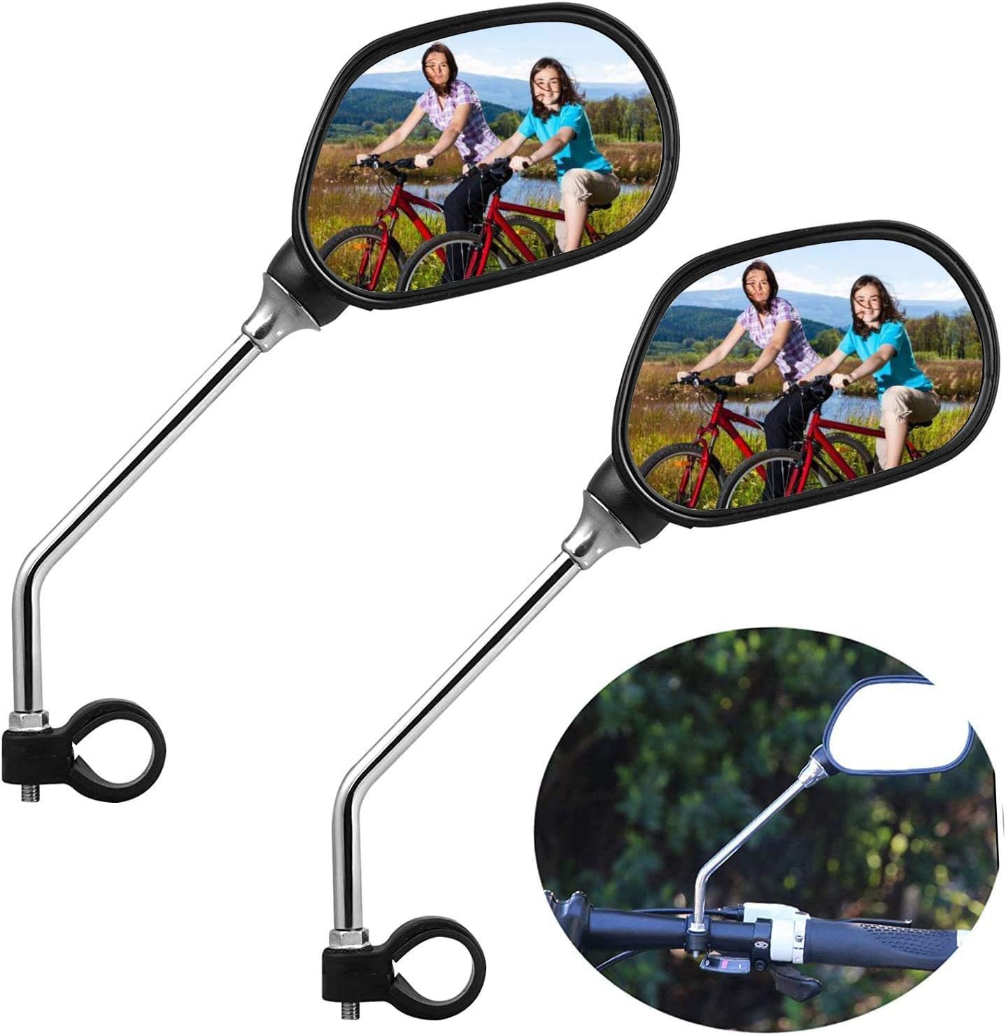 Oalas Black Retro Style Side Rearview Mirror w/ 7/8" Handlebar Mount 8mm Adaptor For Mountain Bike BMX Bicycle Motorcycle Dirt Bike ATV Cruiser Chopper-Pair