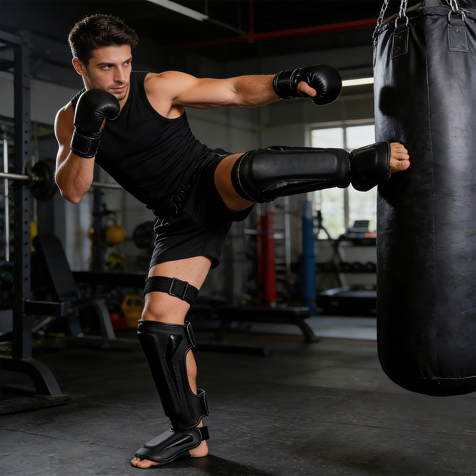 Schienbeinschoner Kickboxen Für Muay Thai Und MMA Erwachsene Mit Ristschutz Aus PU Leder Eva Polsterung Verstellbare Beinschützer Für Männer & Frauen Kampfsport Fussball Kickboxen Schienbeinschützer S