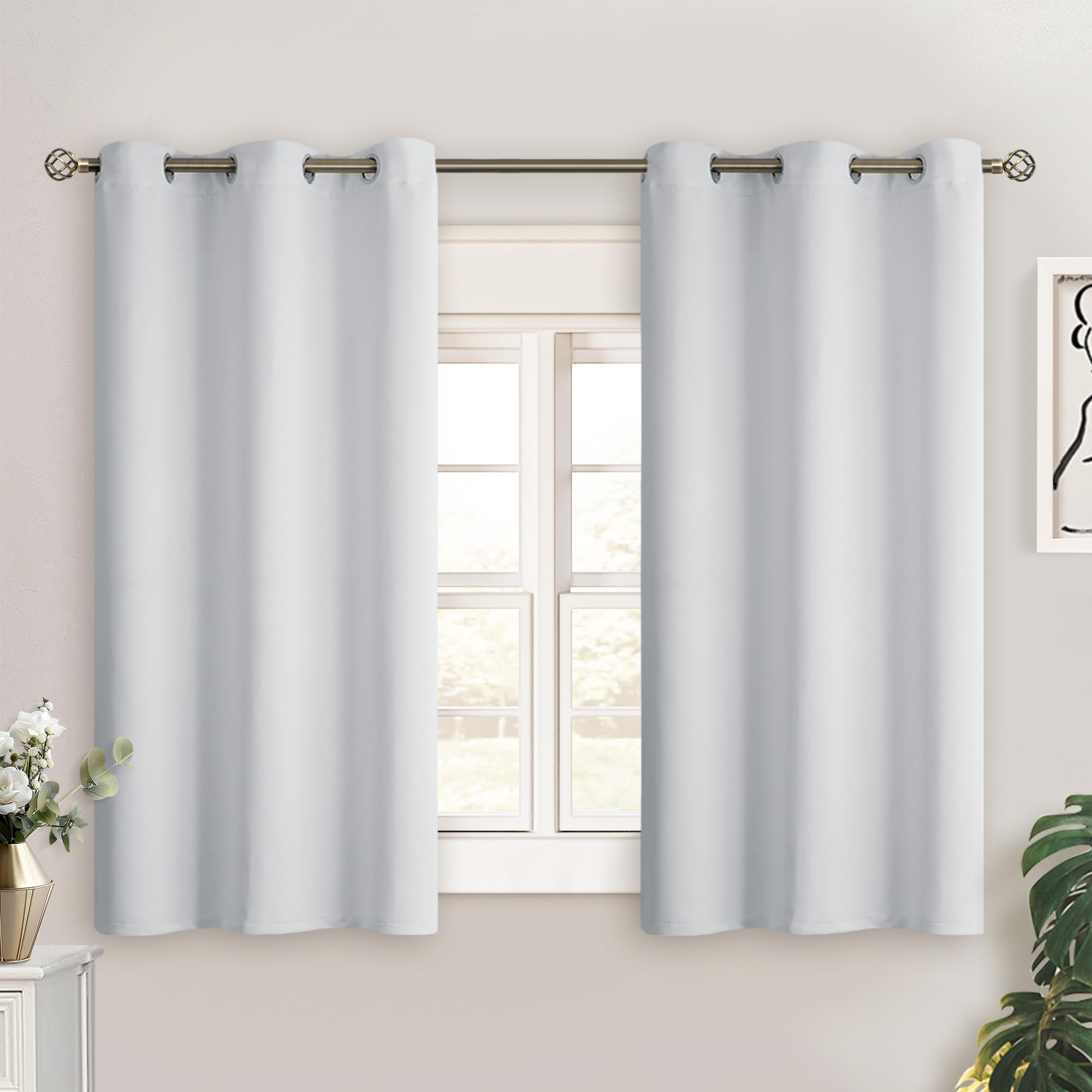 BGment Short Curtains for Small Window 45 Inch - Greyish White 2 Panels