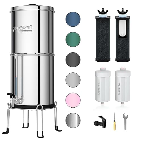 Miniatura 24 de Purewell Sistema de filtro de agua alimentado por gravedad de 3 etapas, sistema de encimera de acero inoxidable de 2.25 galones con 2 filtros de