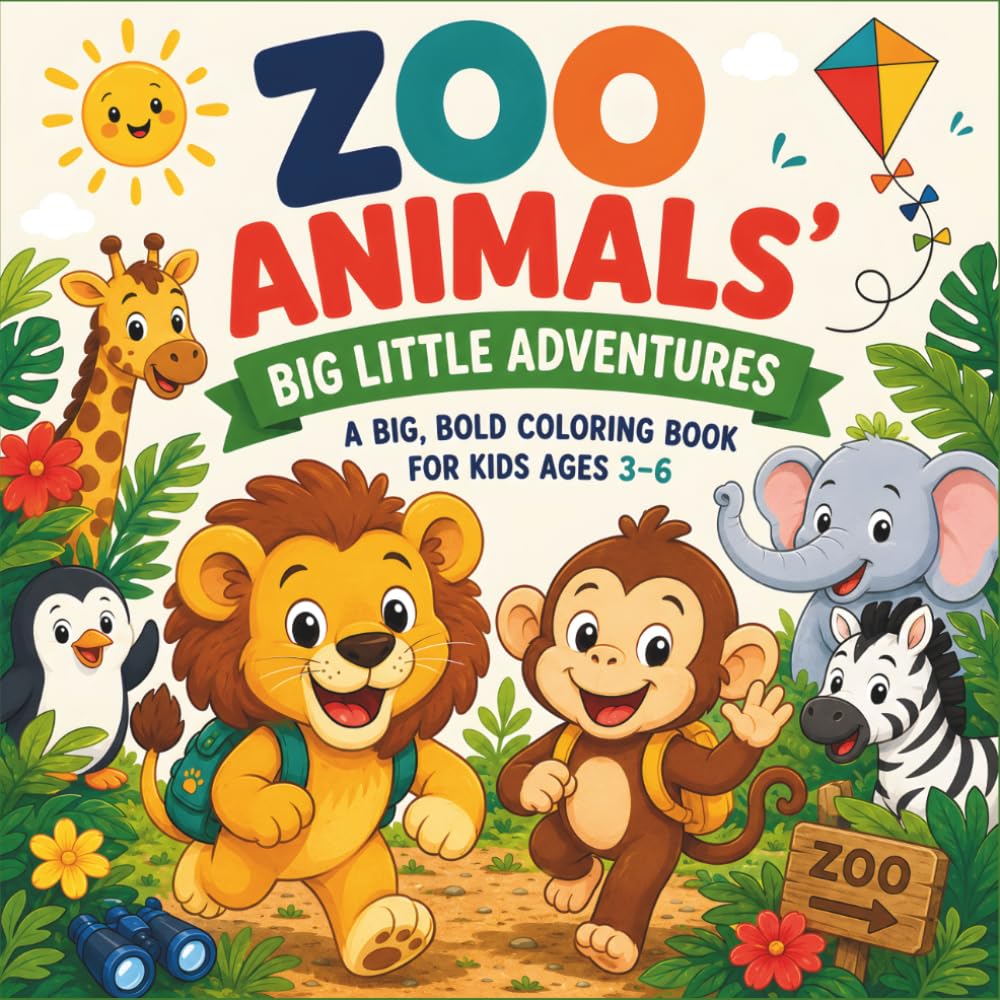 Zoo Animals' Big Little Adventures: A Big, Bold Coloring Book for Kids Ages 3-6