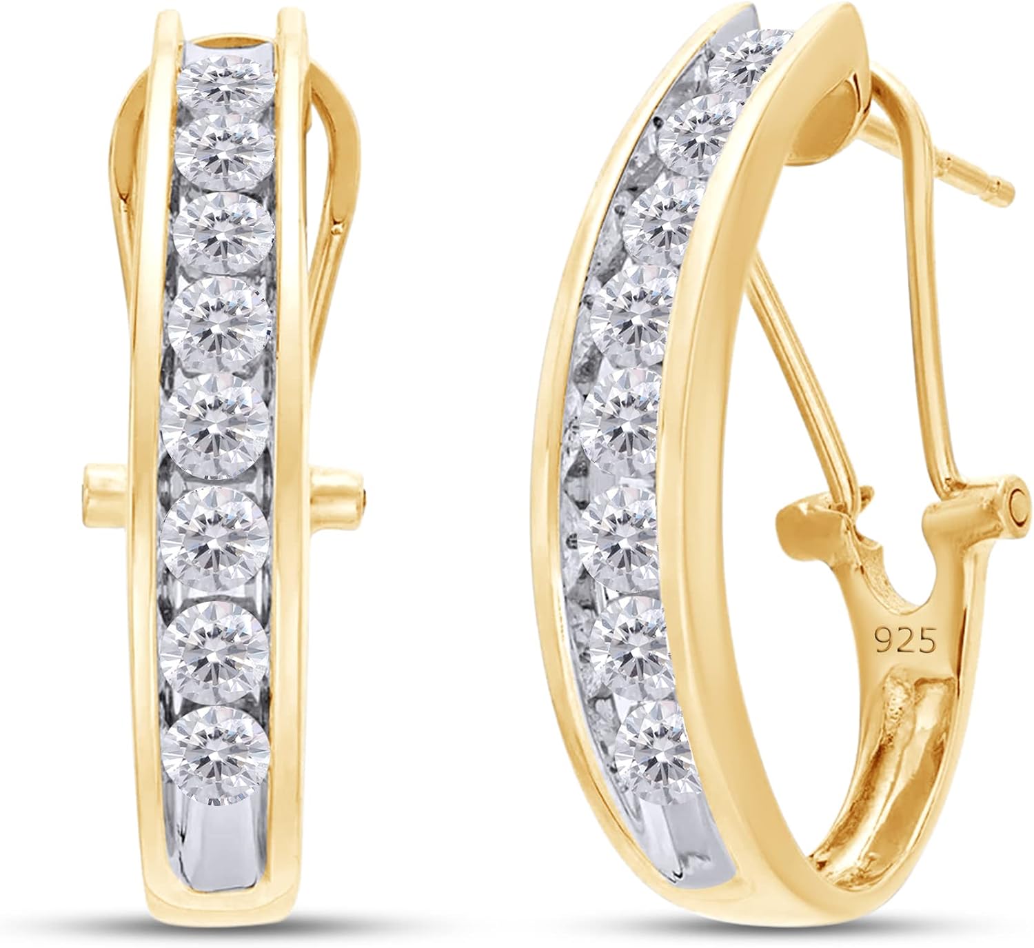 SAVEARTH DIAMONDS 1 CTTW Round Lab Grown Diamond J Hoop Earrings in 10K or 14K Solid Gold for Women (1.00 Carat, Color-G-H, Clarity-VS-SI)