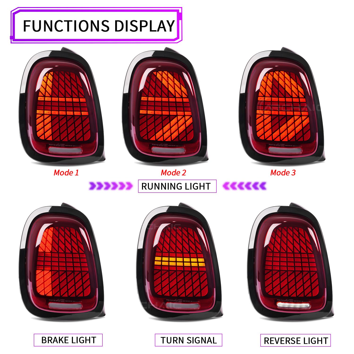 Archaic Tylne światła LED kompatybilne z MINI COOPER F55 F56 F57 HATCHBACK/CONVERTIBLE 2014-2024, tylne światła z animacją DRL, 3 tryby świateł tylnych, para (czerwone)