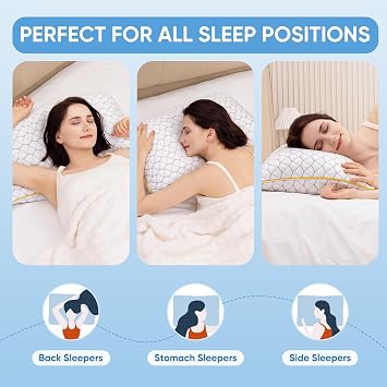 Pillow Shredded Memory Foam Pillow for Sleeping, Adjustable Firmness Bed Pillows for Neck & Shoulder Support, Cooling Pillows with Dual Sided Removable Cover for Side Back & Stomach Sleepers, 72x47cm