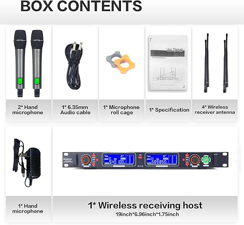 Miniatura 7 de SENWOSI Profession - Sistema de micrófono inalámbrico, UHF, micrófono inalámbrico dual de mano, juego de micrófonos de metal de verdadera