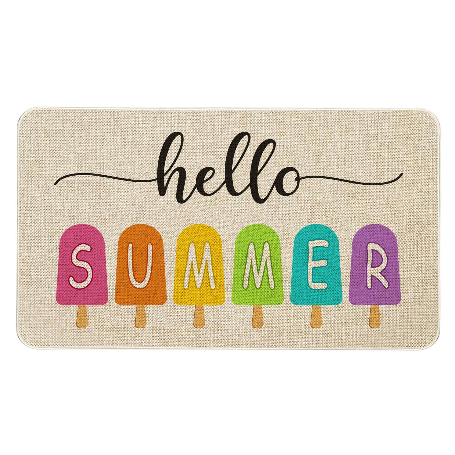 Kuyuayee Hello Summer Front Door Mat 30x17 Inch Summer Welcome Doormat Indoor Outdoor Entrance Floor Mats Non-Slip Washable Seasonal Summer Home Decor