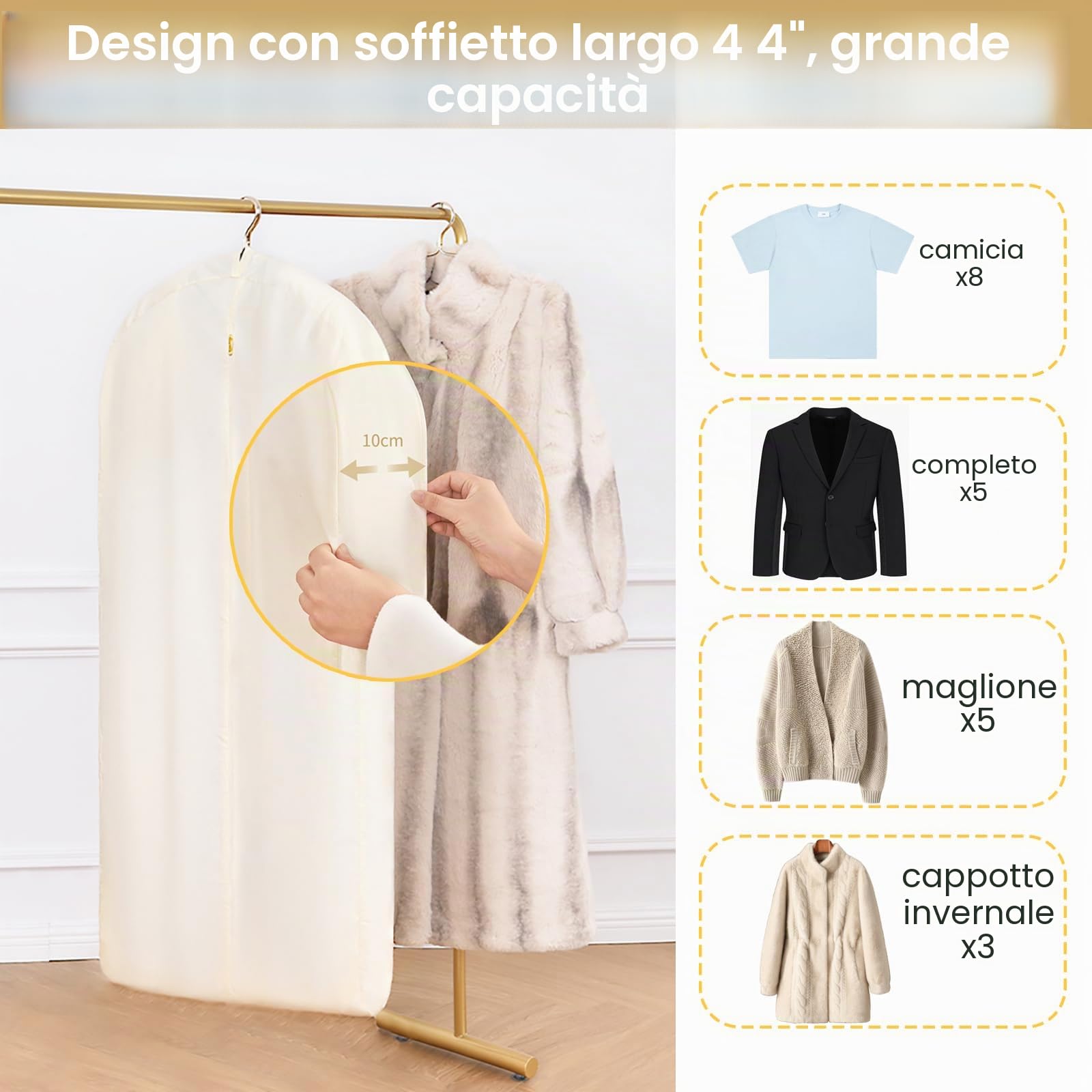 Custodie per Abiti in Cotone, Copriabiti Antipolvere, 3 Pezzi Di Custodia Porta Abiti Traspiranti Con Cerniera in Metallo, Copri Abiti Da Armadio per Pellicce, Visoni 100×58cm, Piatto
