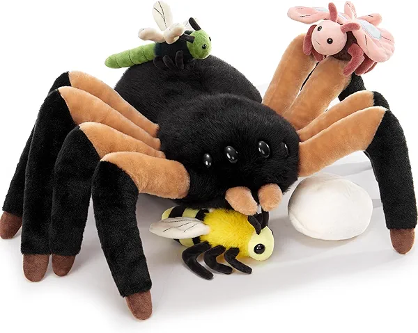 MorisMos 5Pcs Spider Stuffed Animal, 16inch Large Spider Plush with Butterfly, Dragonfly, Bee, Eggshell, Soft Plush Toys Gifts for Kids, Boys, Girls
