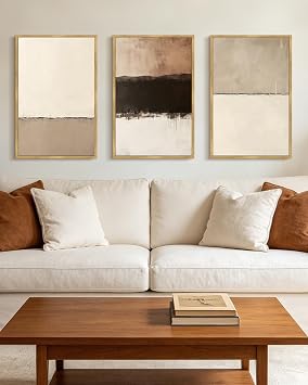 PHOPAGO Neutral Abstract Framed Wall Art Large 16x24in Minimalist Beige Gray Pastel Wall Decor Modern Watercolor Art Paints Laundry Kitchen Bedroom Living Room Decor - Natural Framed