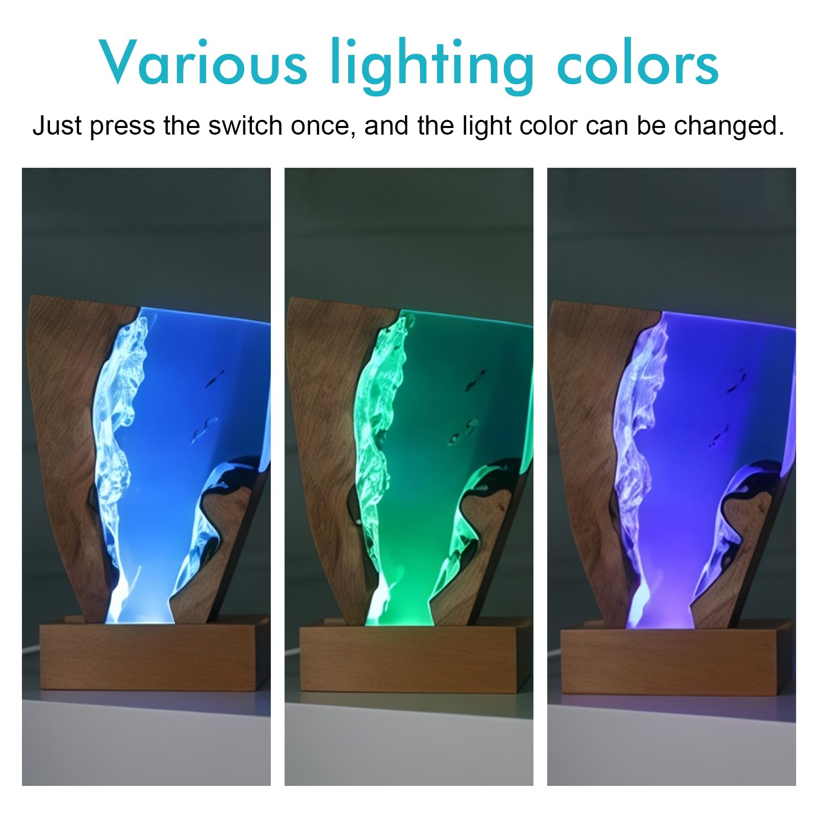 Lampka nocna 3D, oceaniczna, lampka nocna, żywica epoksydowa, statuetka morska, dekoracja, lampa do nurkowania z drewnianą podstawą i kablem USB, lampka nocna LED dla miłośników morza, do