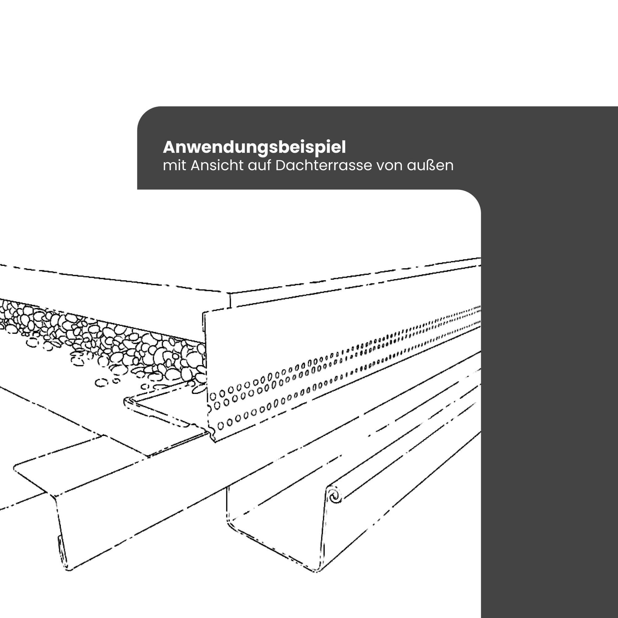 Fassadenprofile Kiesfangleiste Aluminium 2,5m, Kiesleiste mit Tropfkante 50x70mm, Silber, Lochblech Aluminium, Abschlussleiste für Terrasse und Balkon geeignet