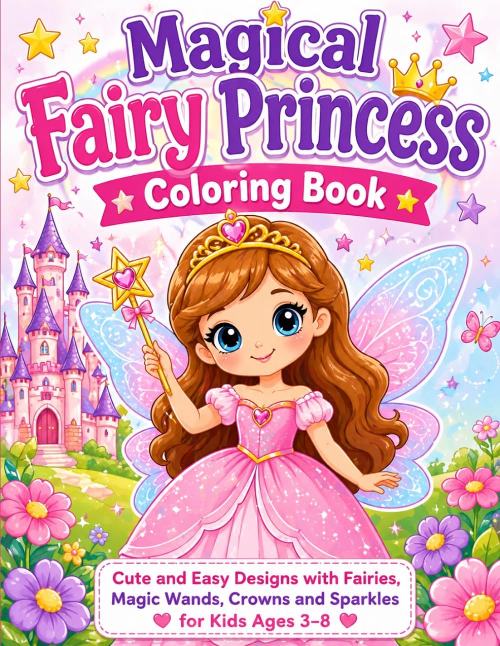 Magical Fairy Princess Coloring Book: Cute and Easy Designs with Fairies, Magic Wands, Crowns and Sparkles for Kids Ages 3–8