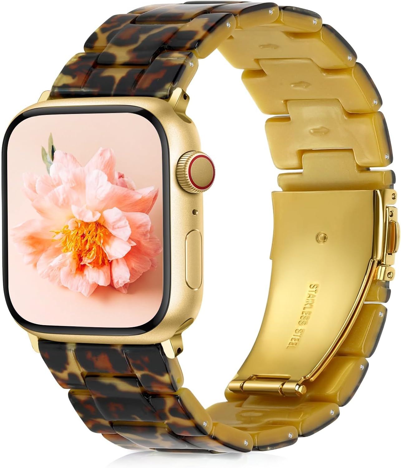 Resin Strap Compatible with Apple Watch Bands iWatch Bands Series 10 9 7 6 5 4 3 2 1 Ultra SE Lightweight Apple Watch Strap with Stainless Steel Buckle for Women Men