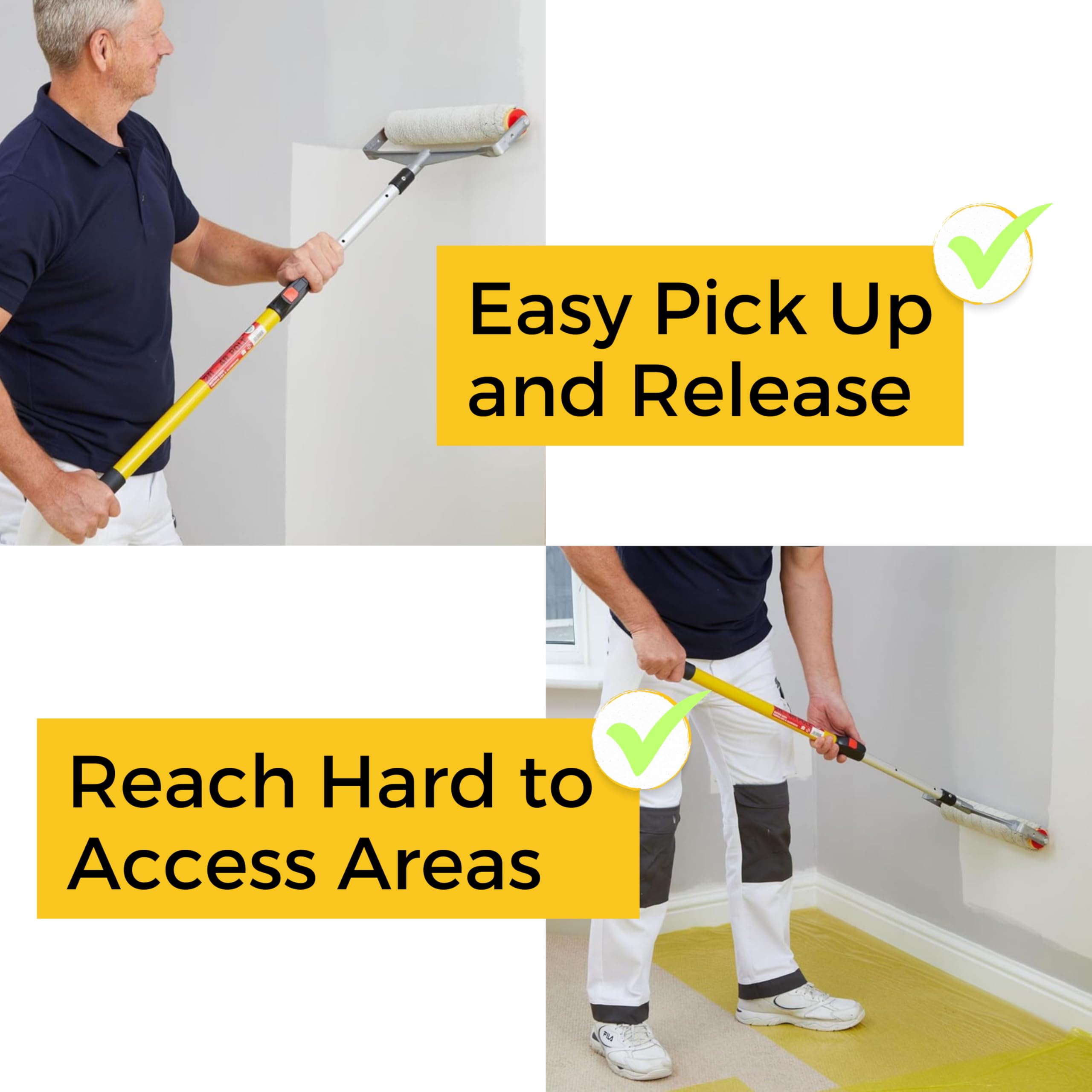 Rodillo acrílico de pelo mediano de 15 pulgadas + marco de doble brazo + poste de extensión/cubo de pintura para pintores DIY para mejorar el hogar