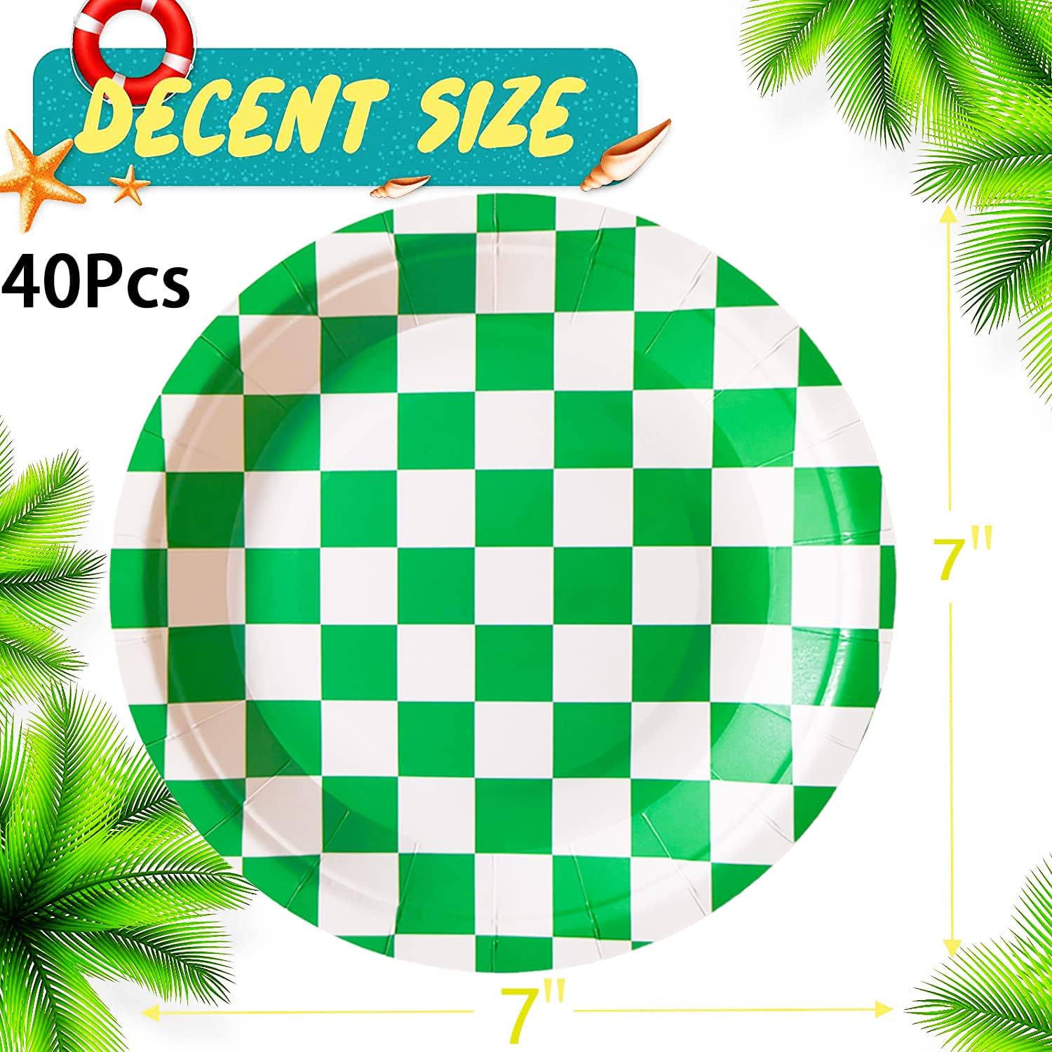 40 Pcs Green & White Checkered Race Car Party Supplies - 7" Green Checkered Paper Plates for Racing Themed Race Car Birthday Party Decorations - Image 3