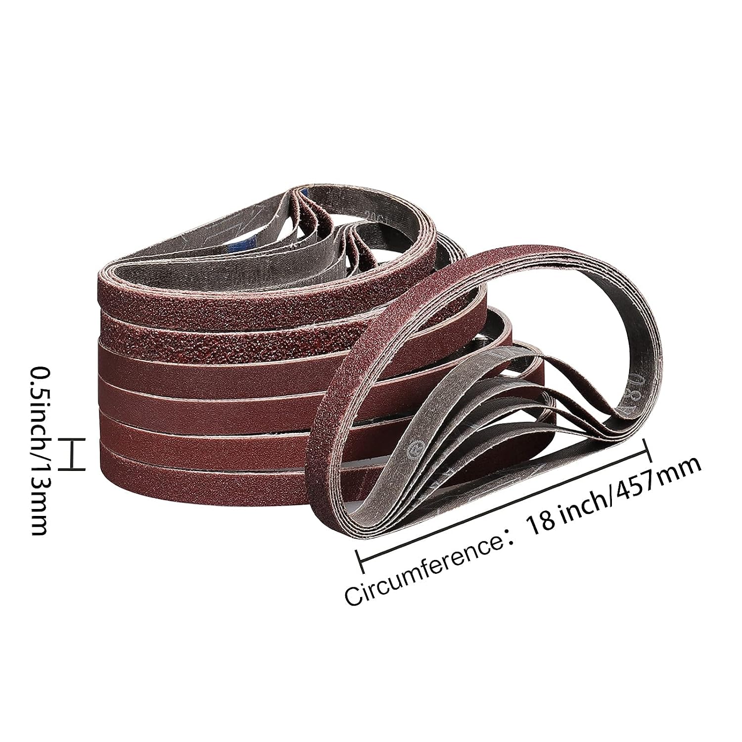 36 Pack Sanding Belts 1/2X18 Inches(13X457mm)- 6 Each of 40/60/80/120/180/240 Grits Aluminum Oxide Sanding Belt, Best Suitable for Wood Sanding and Levelling