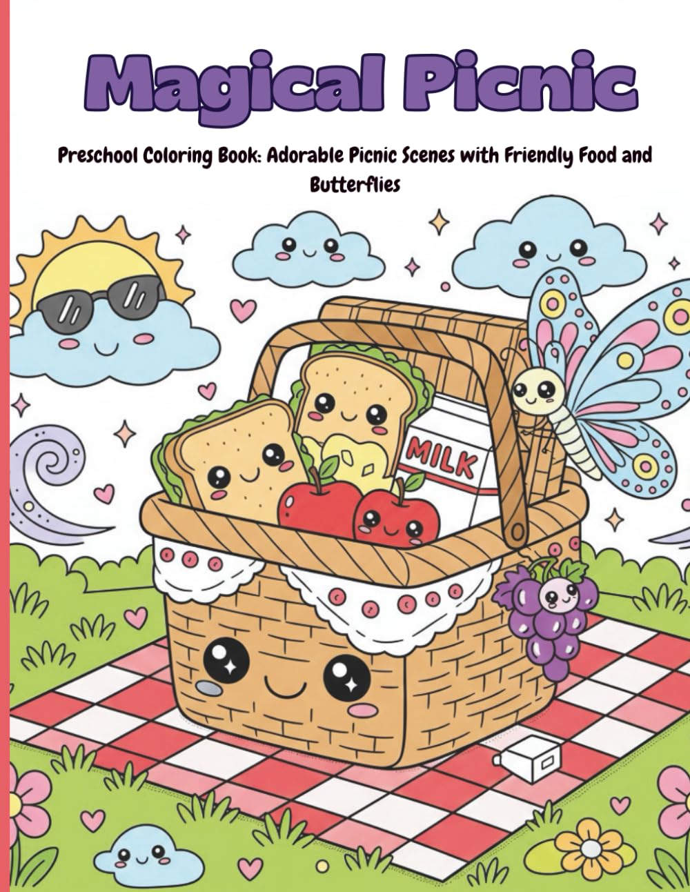 Magical Picnic: Preschool Coloring Book: Adorable Picnic Scenes with Friendly Food and Butterflies