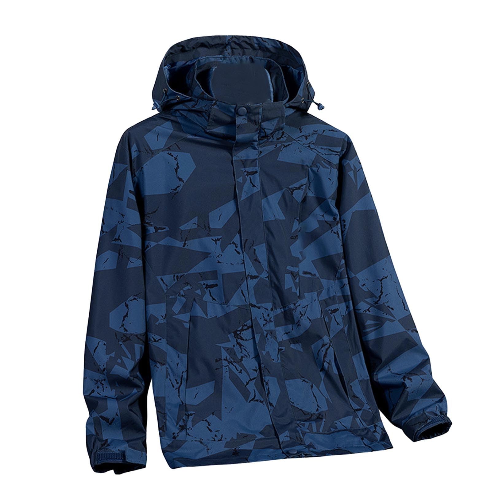 Giacca impermeabile da uomo, con cappuccio, taglio sportivo, per il tempo libero, alla moda, stampata, per il fitness, giacca a vento, Blu, XXXXXL