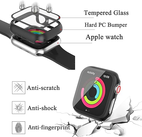 Miniatura 2 de HASDON - Funda compatible con Apple Watch Series 8 Series 7 de 1.77 pulgadas con protector de pantalla de vidrio templado, cobertura completa,