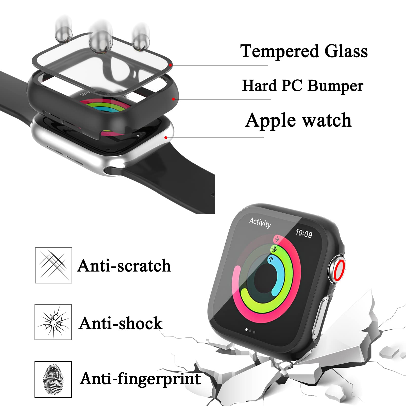 [12-pak] Etui HASDON kompatybilne z Apple Watch Series 7 41 mm z osłoną ekranu ze szkła hartowanego, pełne pokrycie, twarde, ultracienkie etui ochronne do iWatch 7 41 mm akcesoria