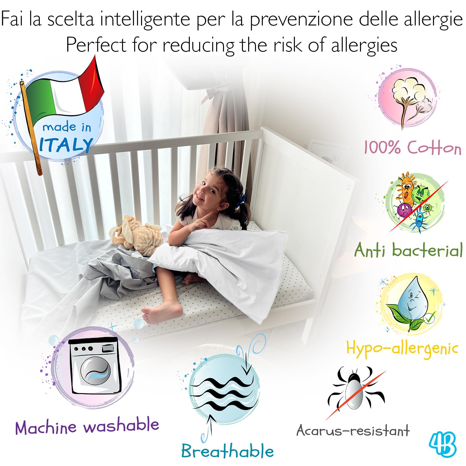 Federe Cuscino 50x30 Bambino Set 2 100% Puro Cotone Made in Italy Chiusura a Busta OEKO-TEX Bianco
