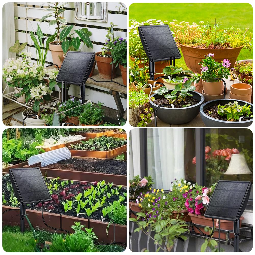 Solar Bewässerungssystem, Automatische BewäSserung für Pflanzen im Urlaub, Automatisches Solar Tropfbewässerung mit 15M Tropfschlauch für Garten, Balkon Pflanzen,Topfpflanzen,Kübelpflanzen im Freie