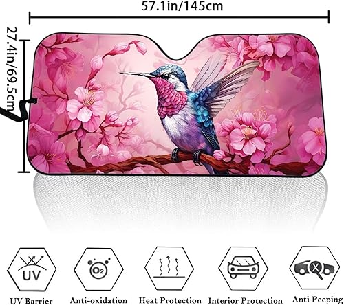 Miniatura 4 de Showudesigns Parasol de colibrí para parabrisas de automóvil, SUV, camión, parasoles para parabrisas de color rosa, flor de cerezo, pájaros, parasol