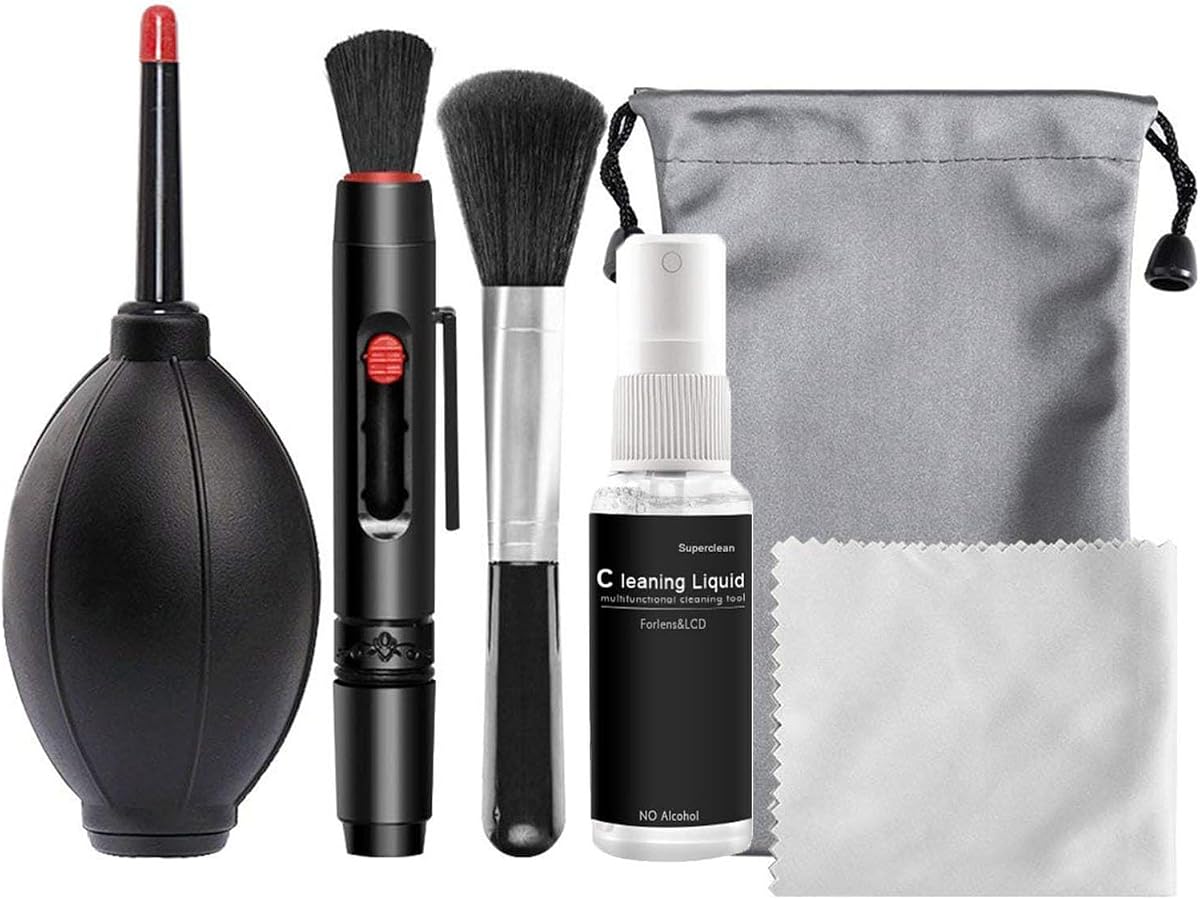 Kit de limpieza de lentes de cámara - Set de mantenimiento de fotografía con soplador de aire, paño de microfibra | Limpiador de teclado y accesorios para DSLR, cámaras sin espejo y equipos de fotografía