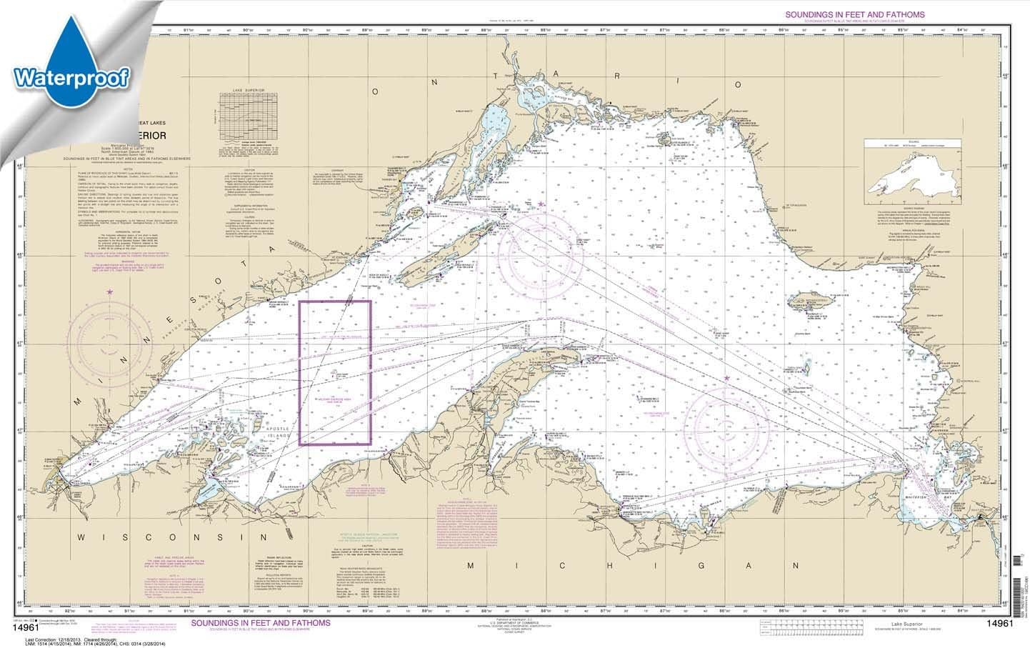 NOAA Chart 14961: Lake Superior (Mercator Projection) 27.1 x 42.8 (Waterproof)